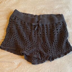 Crochet Knit Drawstring Shorts - Charcoal Gray